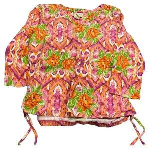 Caribbean Joe Shirt Womens Medium Blouse Floral Colorful